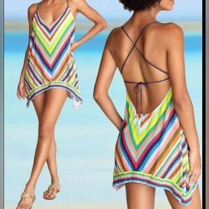 Trina Turk Multicolored Rainbow Dress Coverup Open Back SZ L